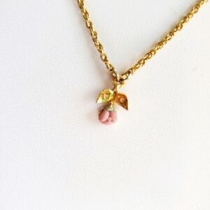1928 Pink Ceramic Rose Pendant Gold Necklace
